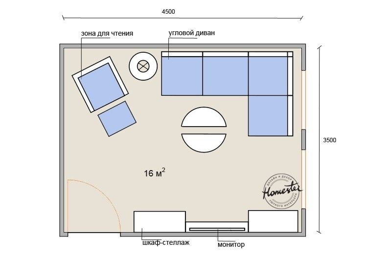تصميم غرفة المعيشة 16 متر مربع.
