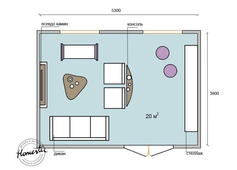 Living room 20 sq.m .: four layout options