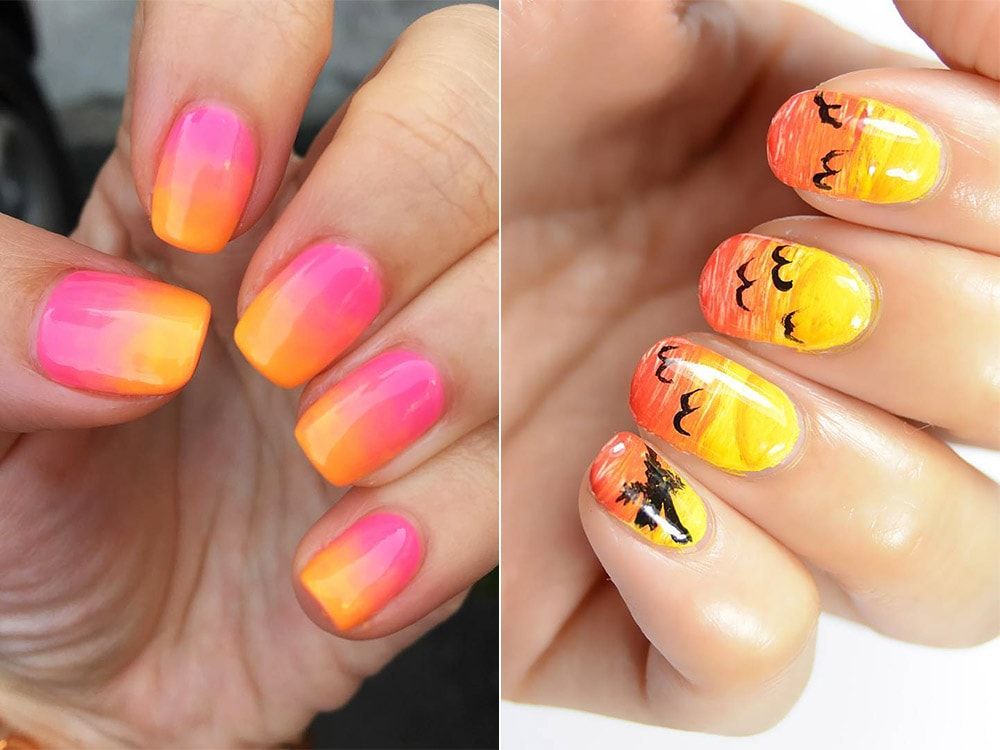 Manicure gel polish with sunset effect