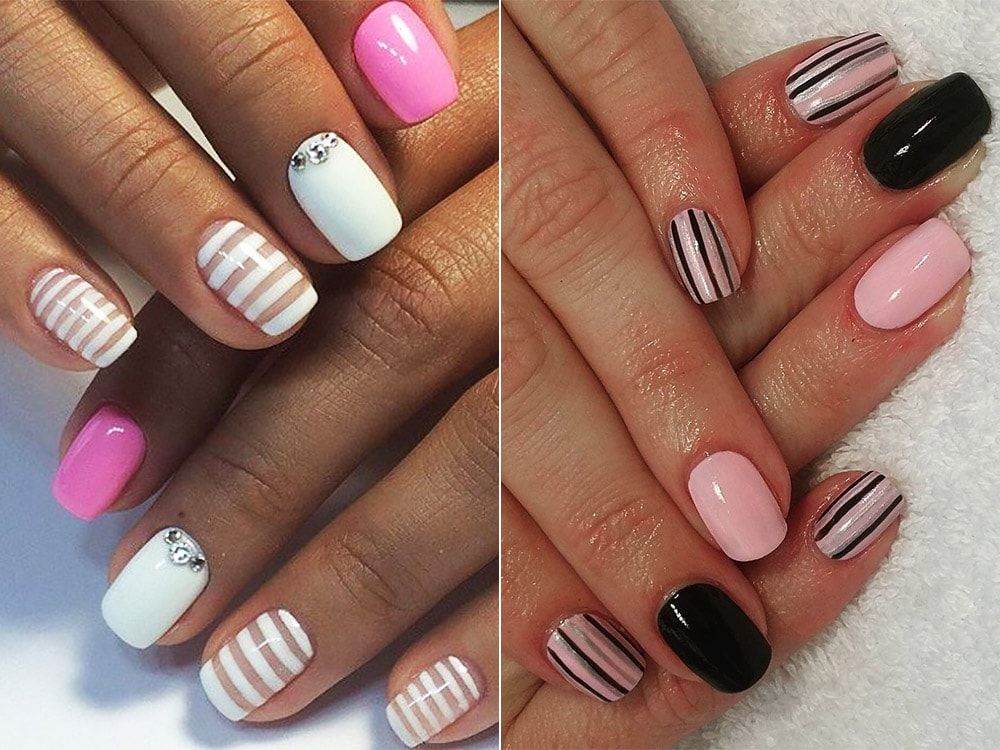 Manicura a rayas con gel polaco